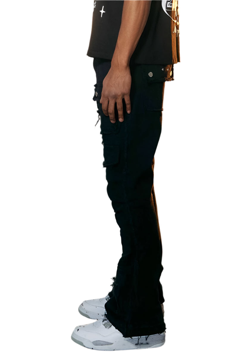 FIRST ROW UNISEX CUT & SEWN SILVER BUTTON STACKED PANTS