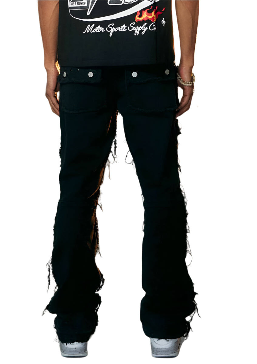 FIRST ROW UNISEX CUT & SEWN SILVER BUTTON STACKED PANTS