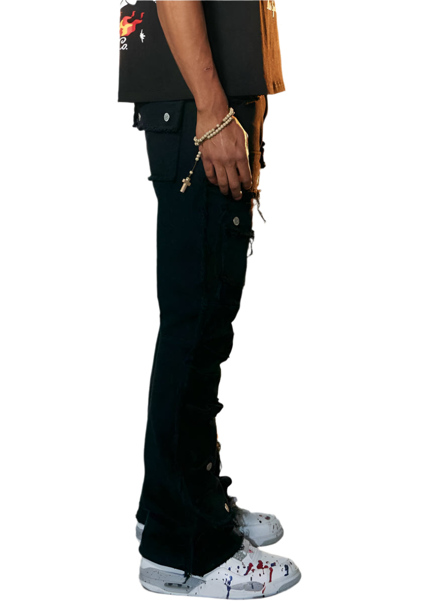 FIRST ROW UNISEX CUT & SEWN SILVER BUTTON STACKED PANTS