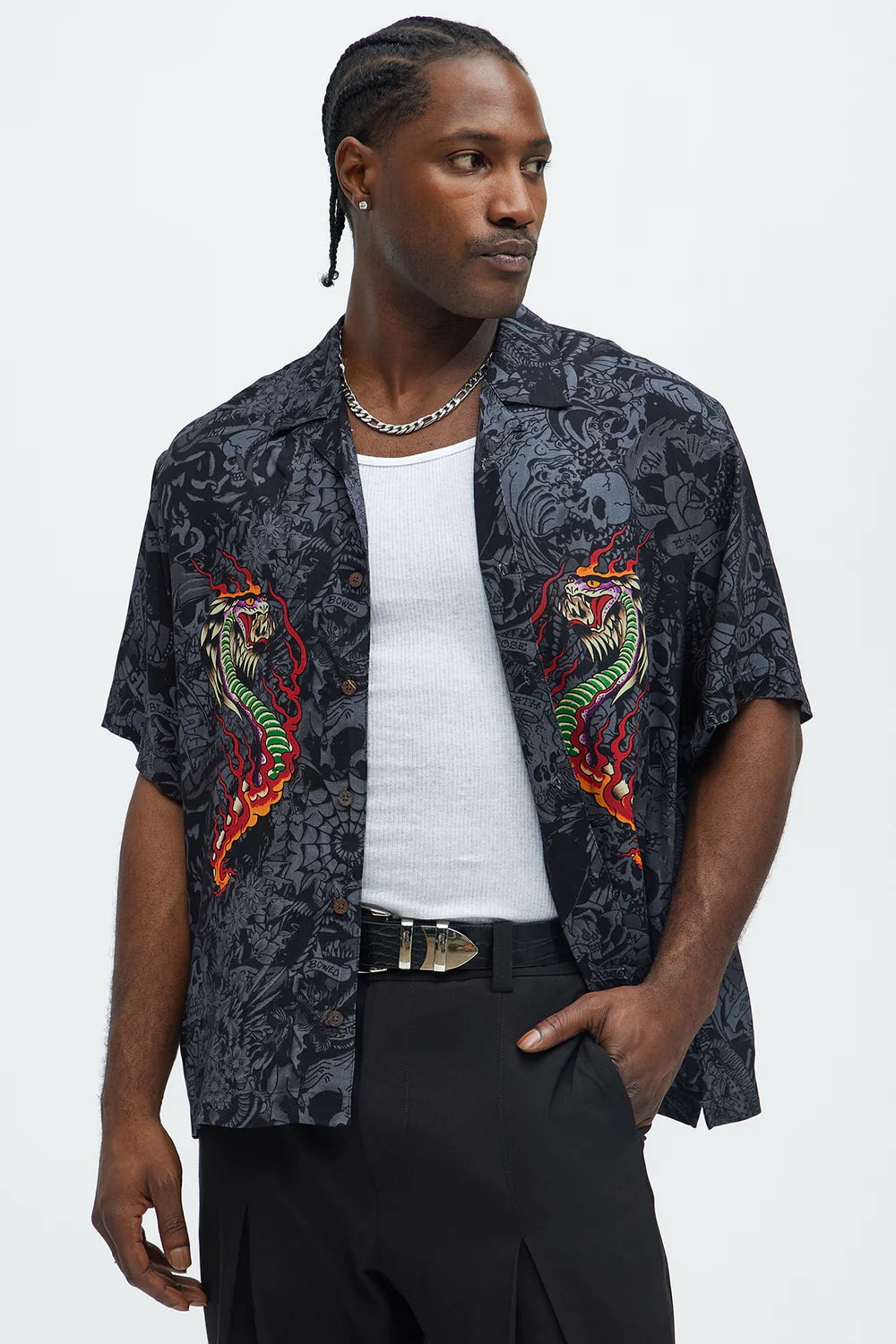 ED HARDY COBRA FLAME CAMP SHIRT