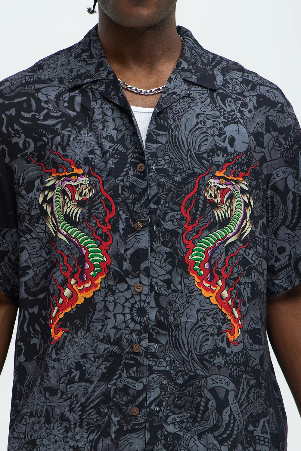 ED HARDY COBRA FLAME CAMP SHIRT