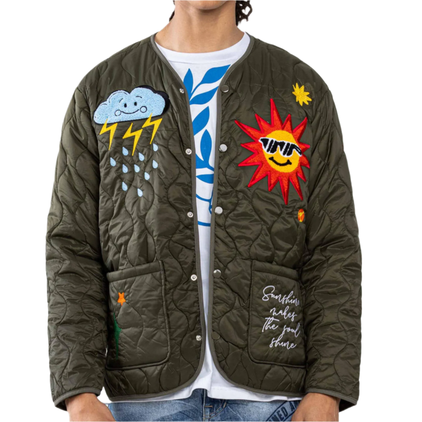 FIRST ROW VARSITY INSPIRED QUILTED JACKET OLIVE