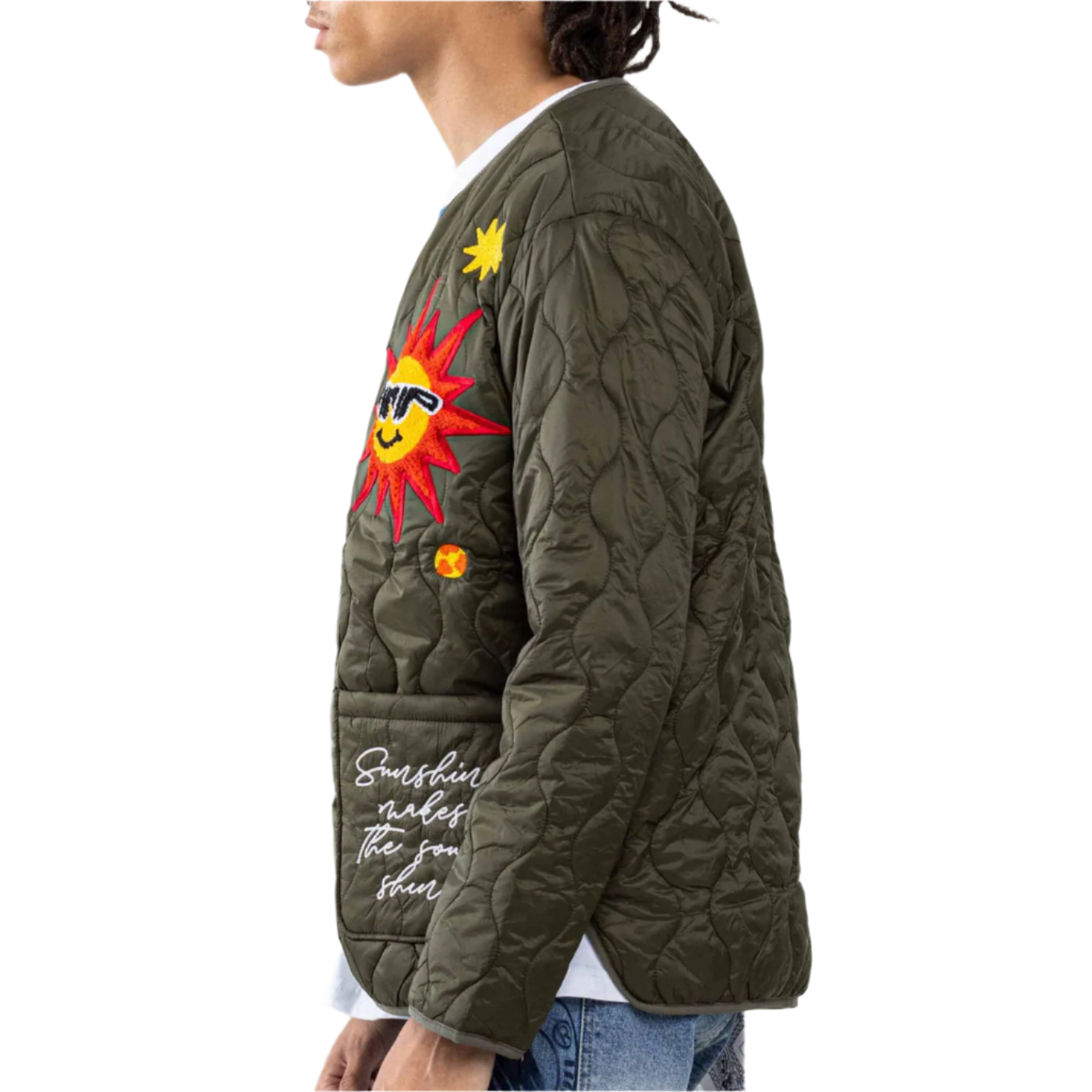 FIRST ROW VARSITY INSPIRED QUILTED JACKET OLIVE