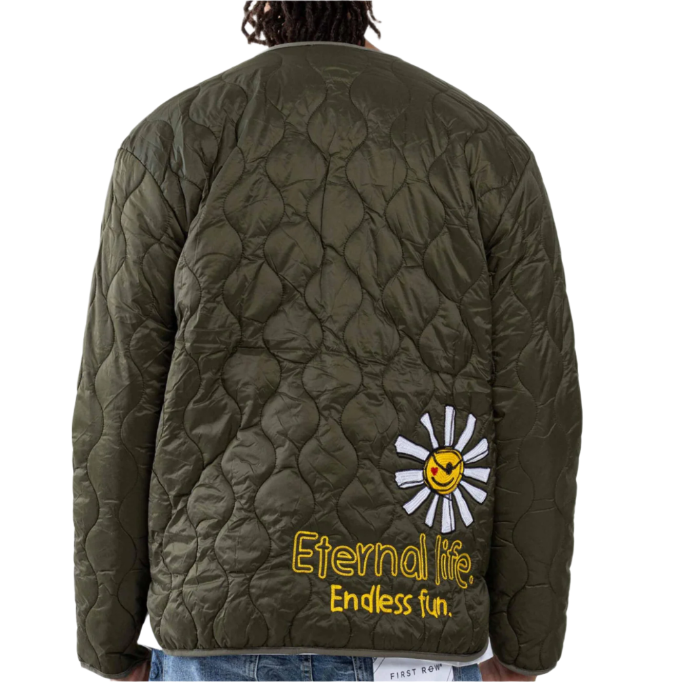 FIRST ROW VARSITY INSPIRED QUILTED JACKET OLIVE