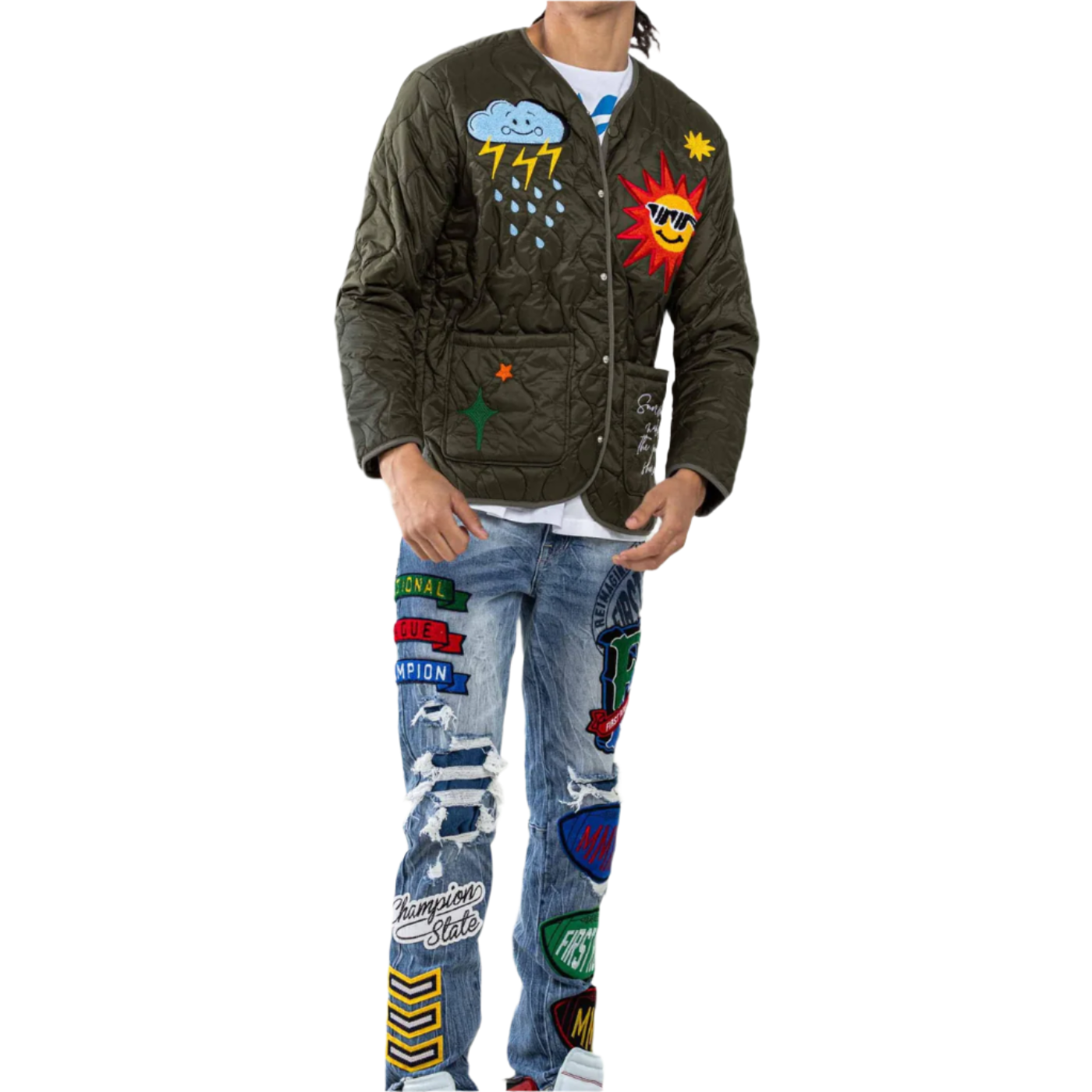 FIRST ROW VARSITY INSPIRED QUILTED JACKET OLIVE