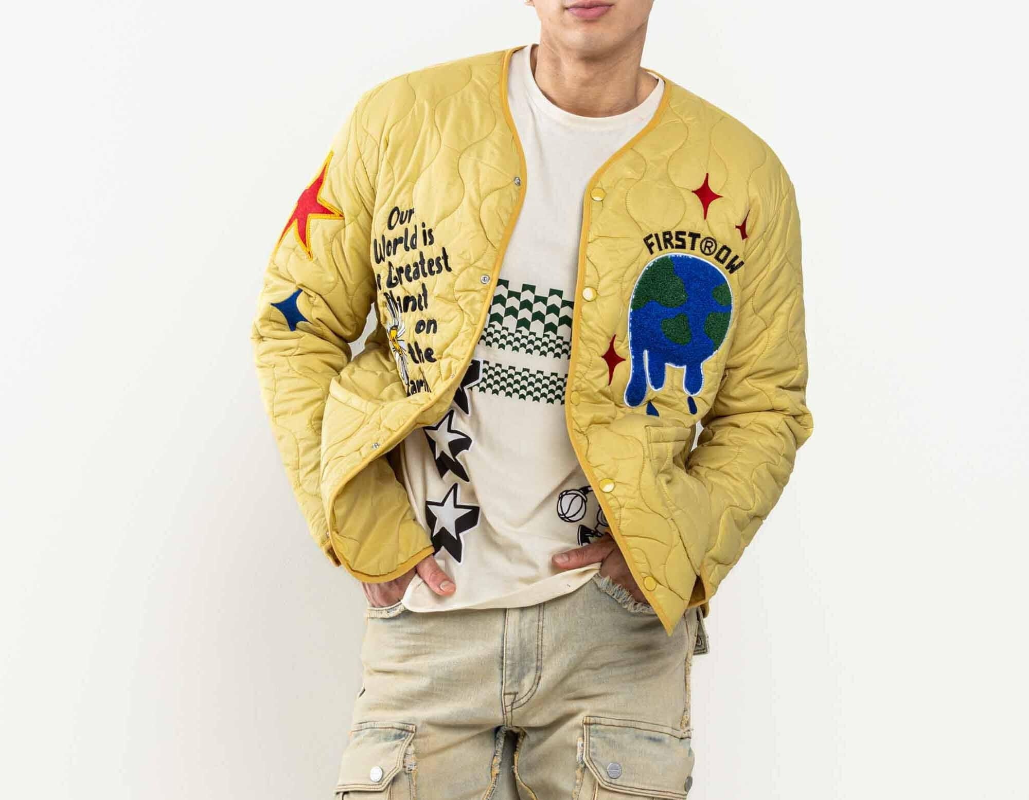 FIRST ROW VARSITY INSPIRED QUILTED JACKET MUSTARD