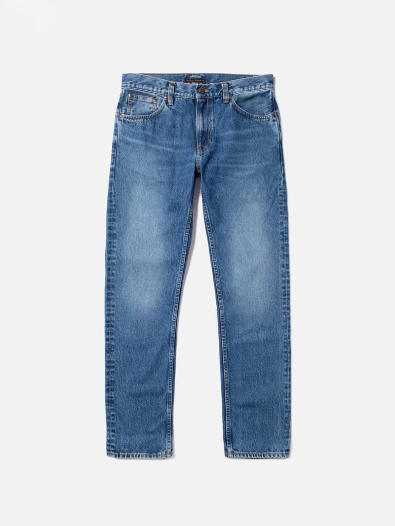 NUDIE JEANS GRITTY JACKSON DAY DREAMER MID BLUEN DENM WITH CONTRASTED WASH
