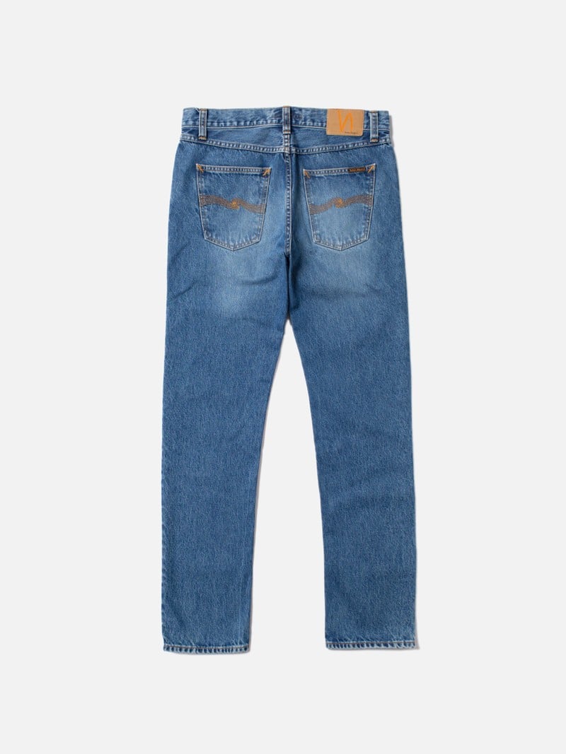 NUDIE JEANS GRITTY JACKSON DAY DREAMER MID BLUEN DENM WITH CONTRASTED WASH