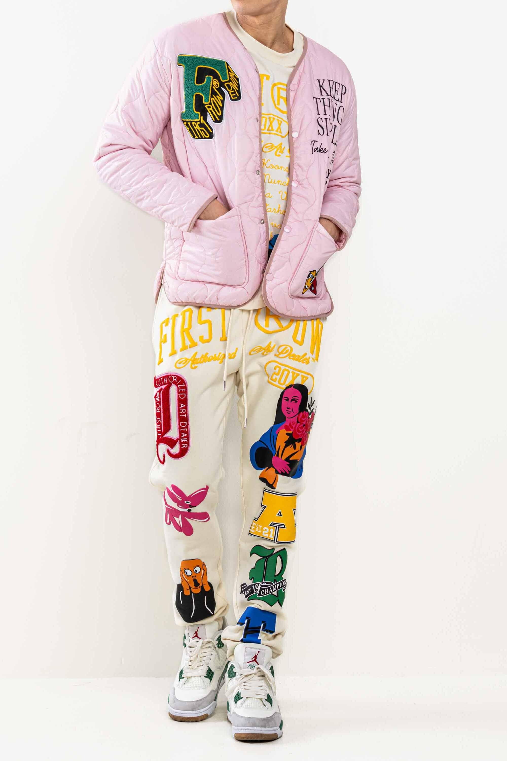FIRST ROW VARSITY INSPIRED QUILTED JACKET PINK