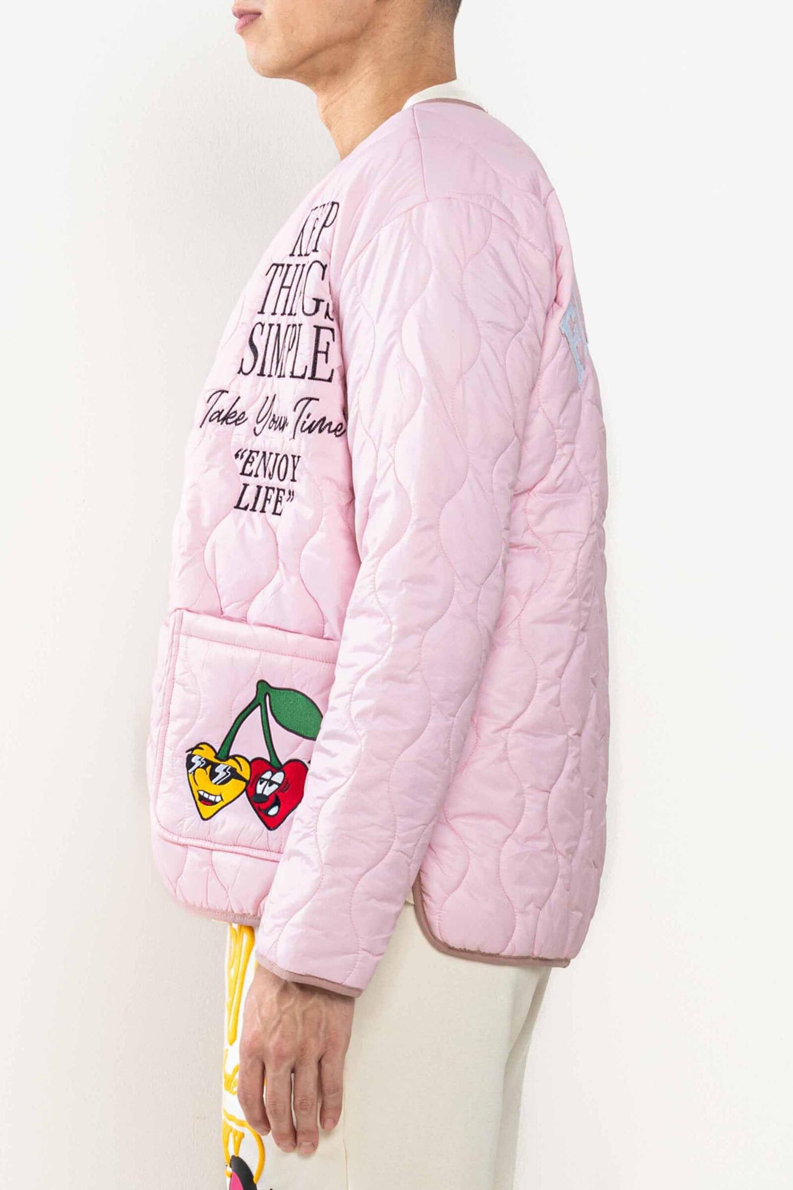 FIRST ROW VARSITY INSPIRED QUILTED JACKET PINK