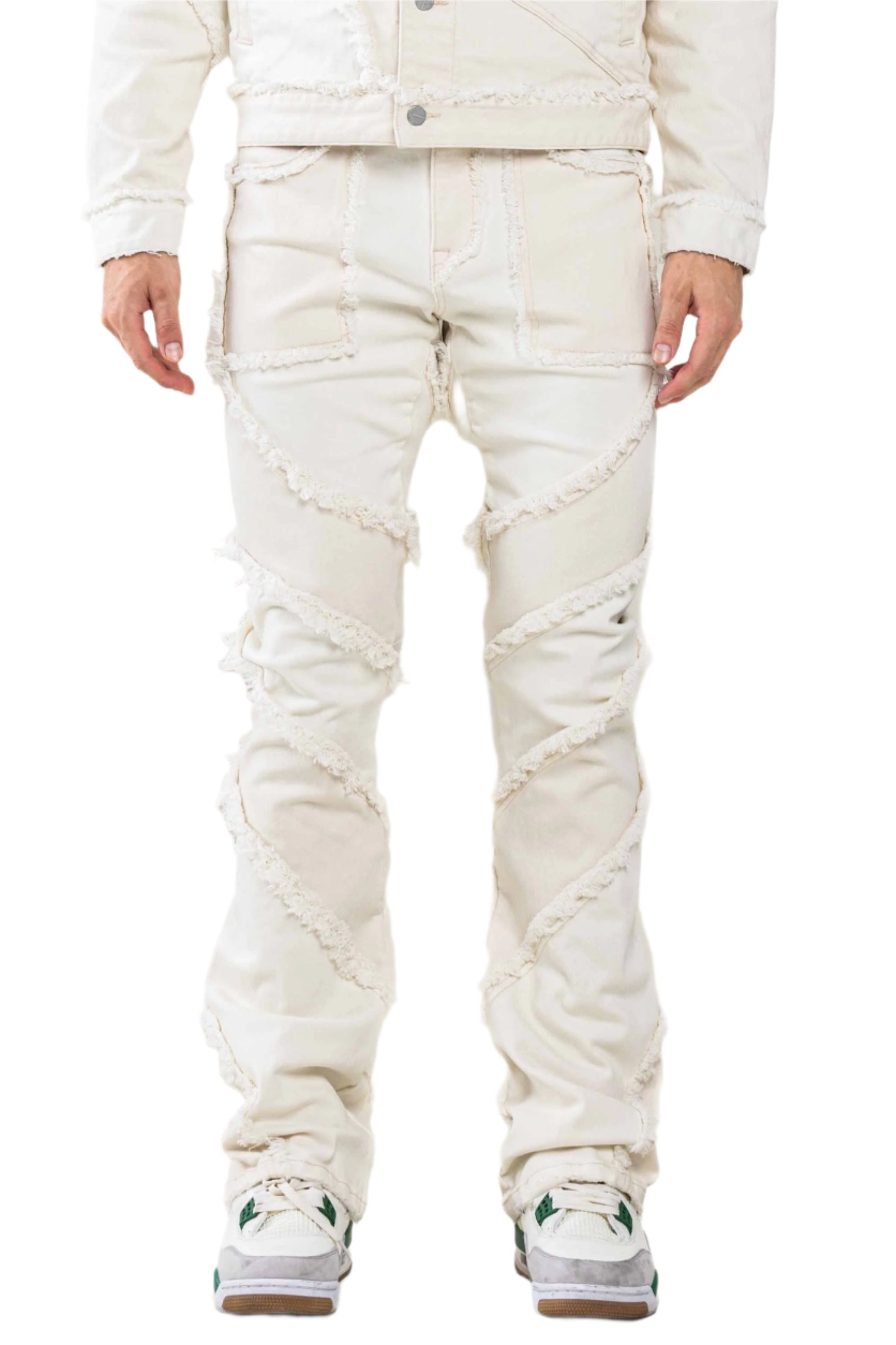 FIRST ROW CUT & SEWN WHITE PANTS