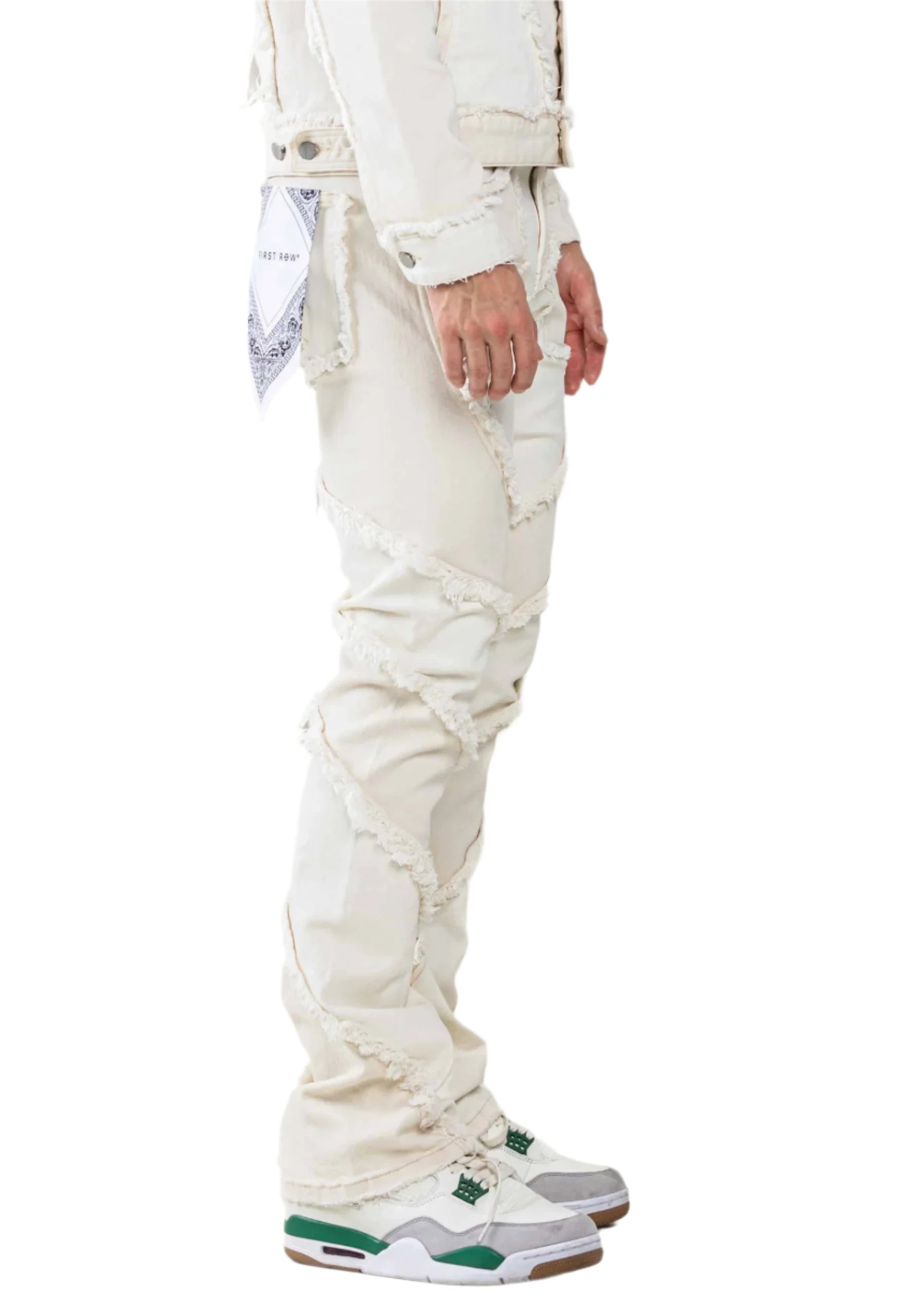 FIRST ROW CUT & SEWN WHITE PANTS