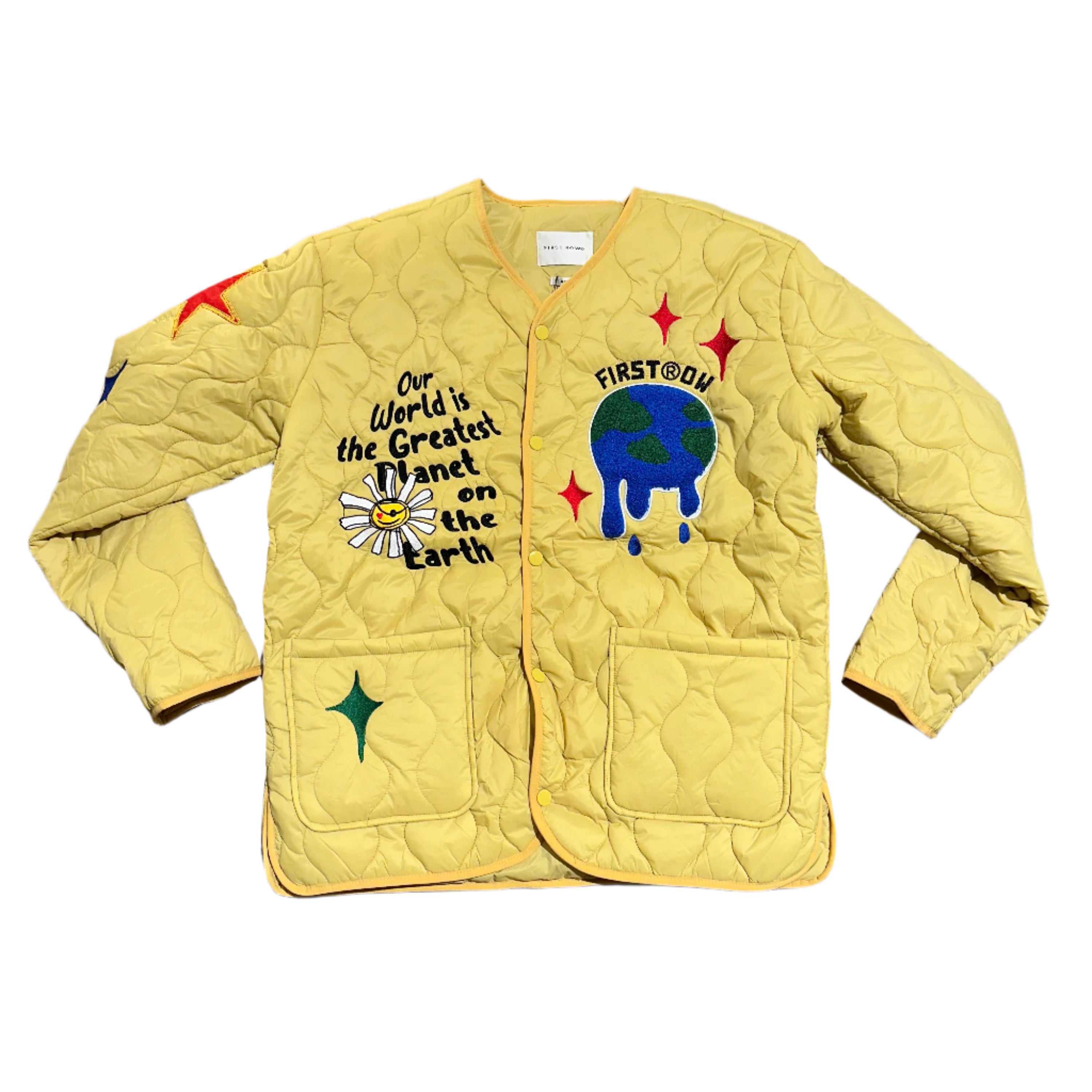 FIRST ROW VARSITY INSPIRED QUILTED JACKET MUSTARD