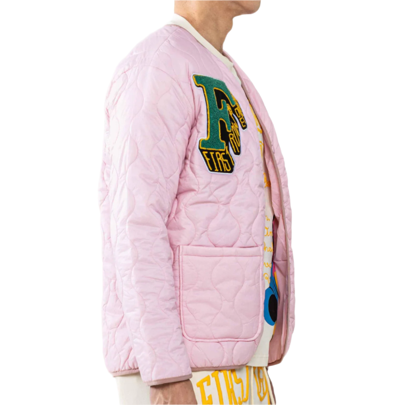 FIRST ROW VARSITY INSPIRED QUILTED JACKET PINK
