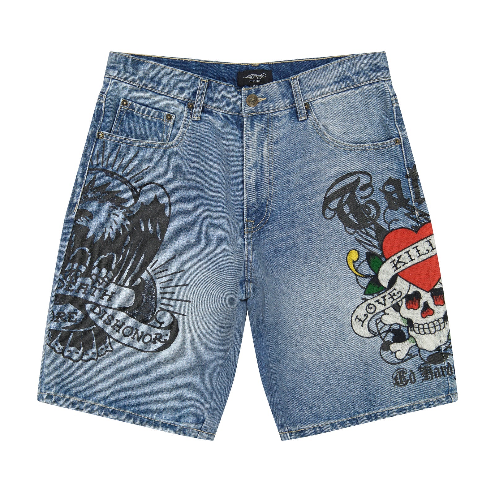 ED HARDY DG SKULL DENIM SKATER SHORT