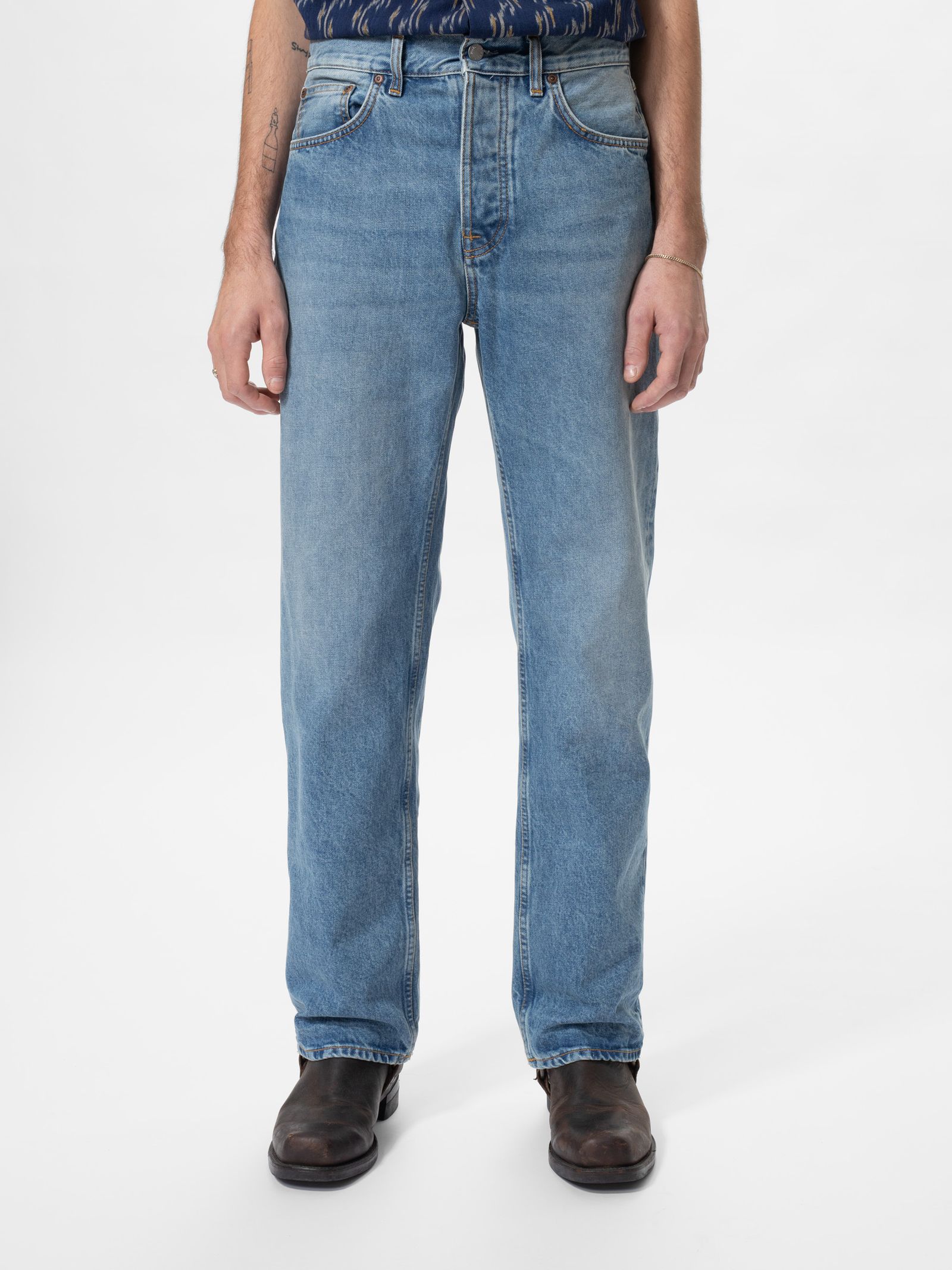 NUDIE JEANS TUFF TONY WORN TREASURE COOL BLUE WASHED DENIM