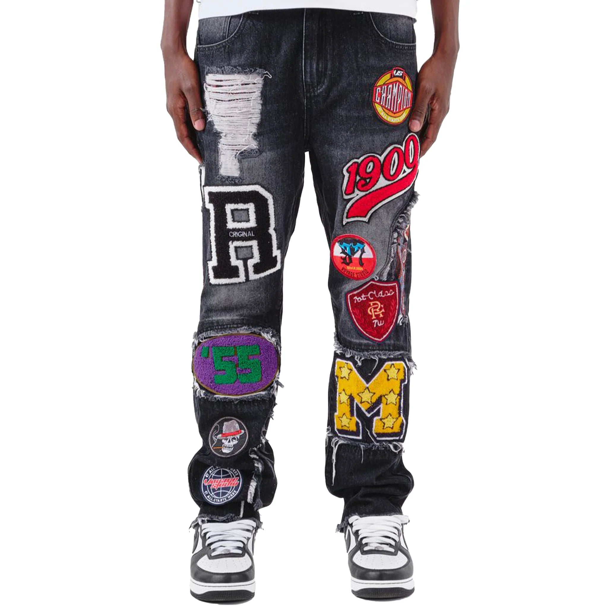 VOYAGE STUDIO VARSITY PATCHED JEANS
