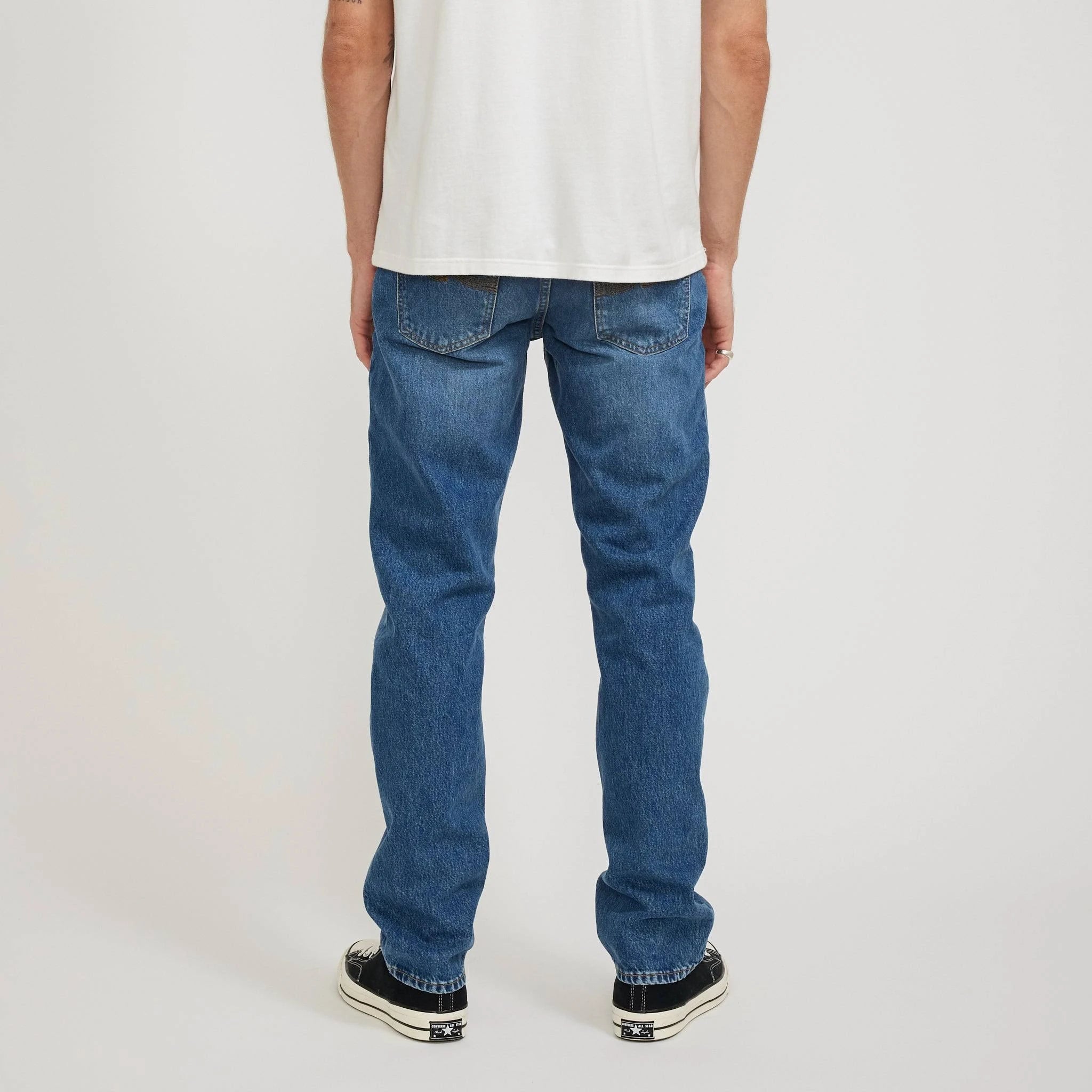 NUDIE JEANS GRITTY JACKSON DAY DREAMER MID BLUEN DENM WITH CONTRASTED WASH